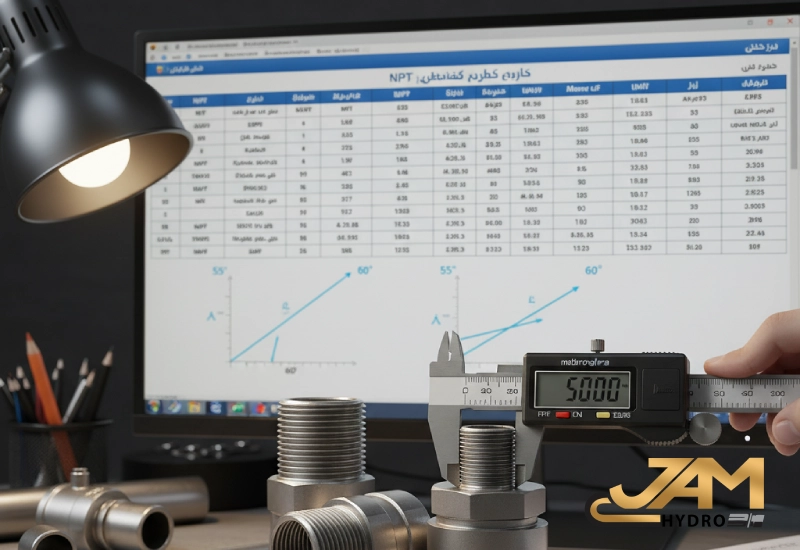 جدول استاندارد رزوه npt